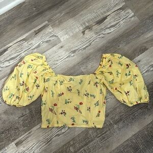 Yellow floral print crop top